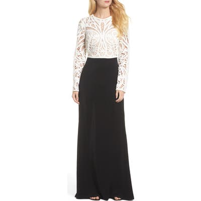 Tadashi Shoji Crochet Lace & Crepe Gown, Black