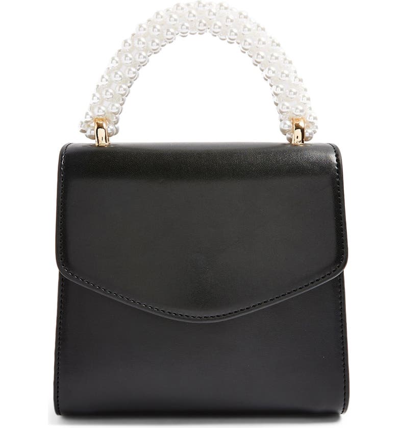 TOPSHOP Aurora Imitation Pearl Faux Leather Handbag, Main, color, BLACK