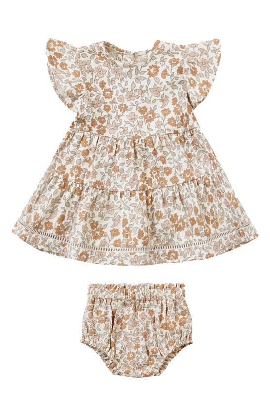 Shop Quincy Mae Lily Floral Flutter Sleeve Organic Cotton Dress & Bloomers In Garden