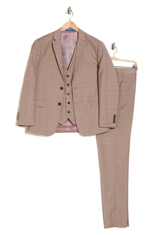 Shop Gino Vitale Slim Fit Check Three Piece Suit In Light Brown