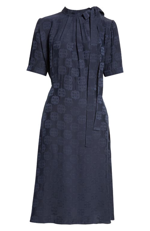 Shop Givenchy 4g Baroque Logo Jacquard Lavallière Midi Dress In Navy