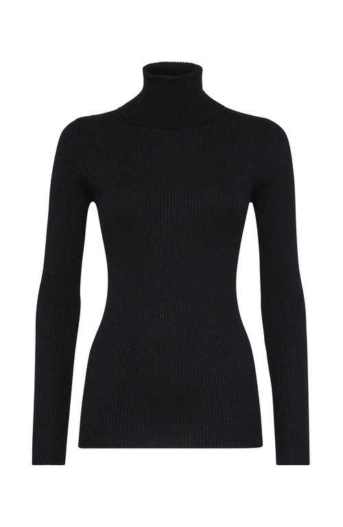 Brunello Cucinelli Women's Lightweight Turtleneck Sweater In Sparkling Cashmere And Silk Rib Knit In Black