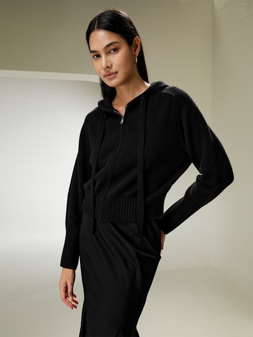 Shop Lilysilk Short Zip-up Wool Cashmere Hoodie In Black