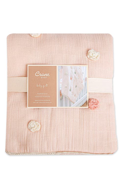 Crane Baby Pompom Cotton Muslin Baby Blanket In Pink/white