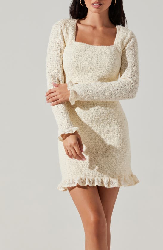 Astr Long Sleeve Smocked Minidress In Cream