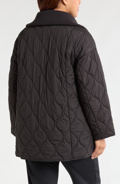 Shop Zella Rib Collar Quilted Jacket In Black