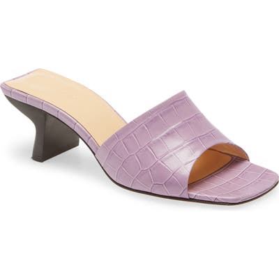By Far Lily Croc Embossed Leather Slide Sandal, Purple