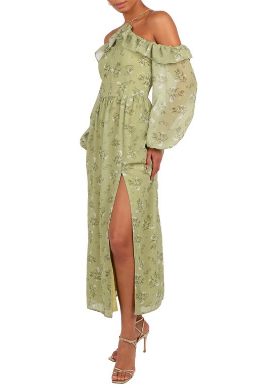 Petal And Pup Petal & Pup Alina Floral Cold Shoulder Long Sleeve Maxi Dress In Green