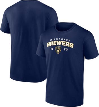 Women's Fanatics Branded Navy Milwaukee Brewers Official Logo V-Neck Long Sleeve T-Shirt