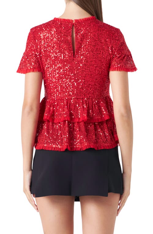 Shop Endless Rose Sequin Babydoll Top In Red