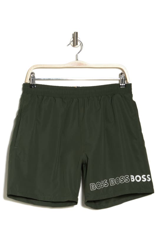 Shop Hugo Boss Boss Recycled Polyester Dolphin Shorts In Green