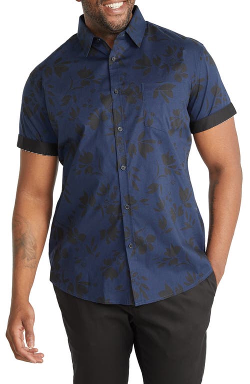 Johnny Bigg Knight Floral Stretch Short Sleeve Button-Up Shirt Navy at Nordstrom,