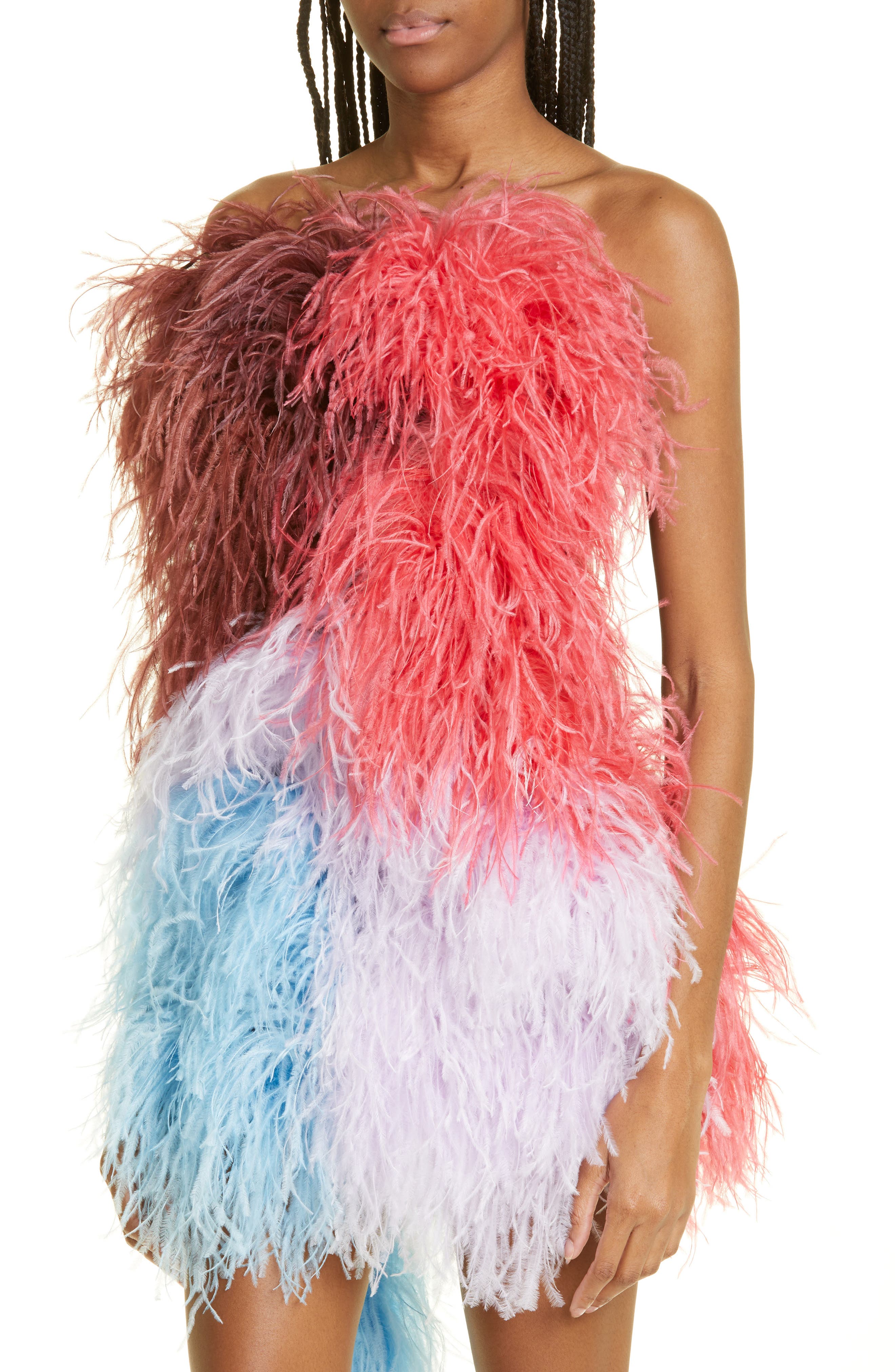 The Attico Keri Colorblock Feather Strapless Minidress in Blue/Pink  Multicolor | Smart Closet