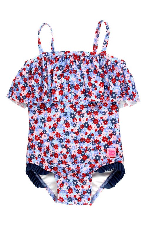 Shop Rufflebutts Kids' Floral Ruffle One-piece Swimsuit In Blue