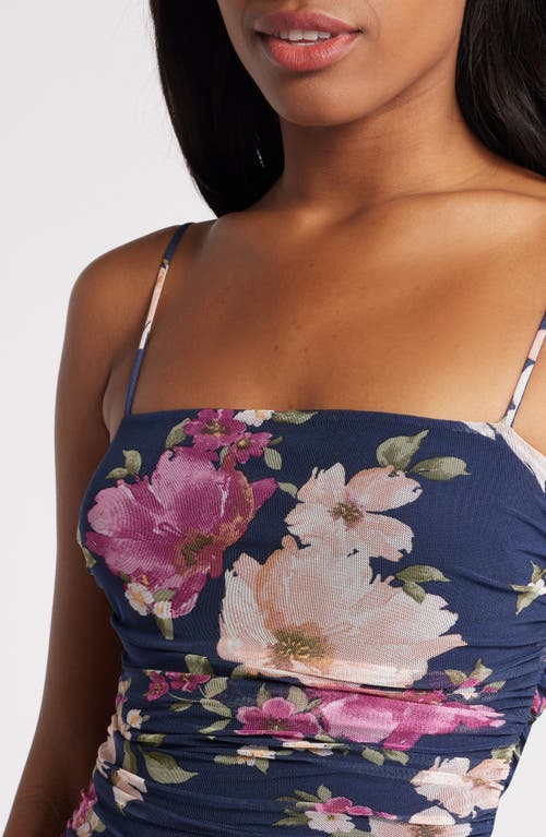 Shop Lulus Stun And Only Floral Mesh Body-con Cocktail Dress In Navy/purple/blush