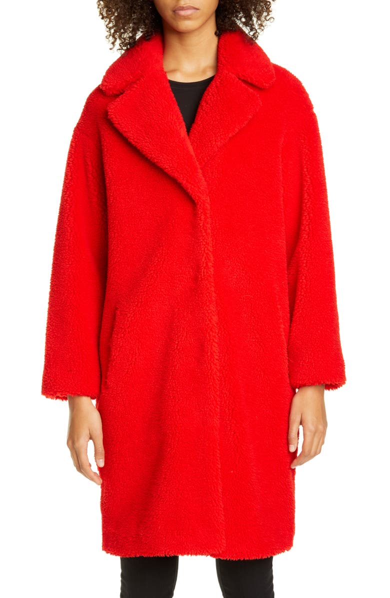 STAND STUDIO Camille Teddy Faux Fur Cocoon Coat, Main, color, 2500 RED