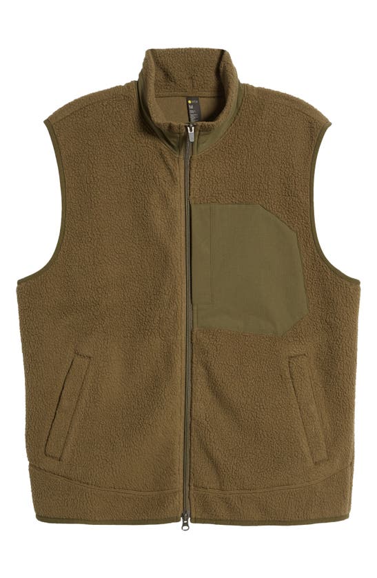 Shop Zella High Pile Fleece Vest In Olive Night