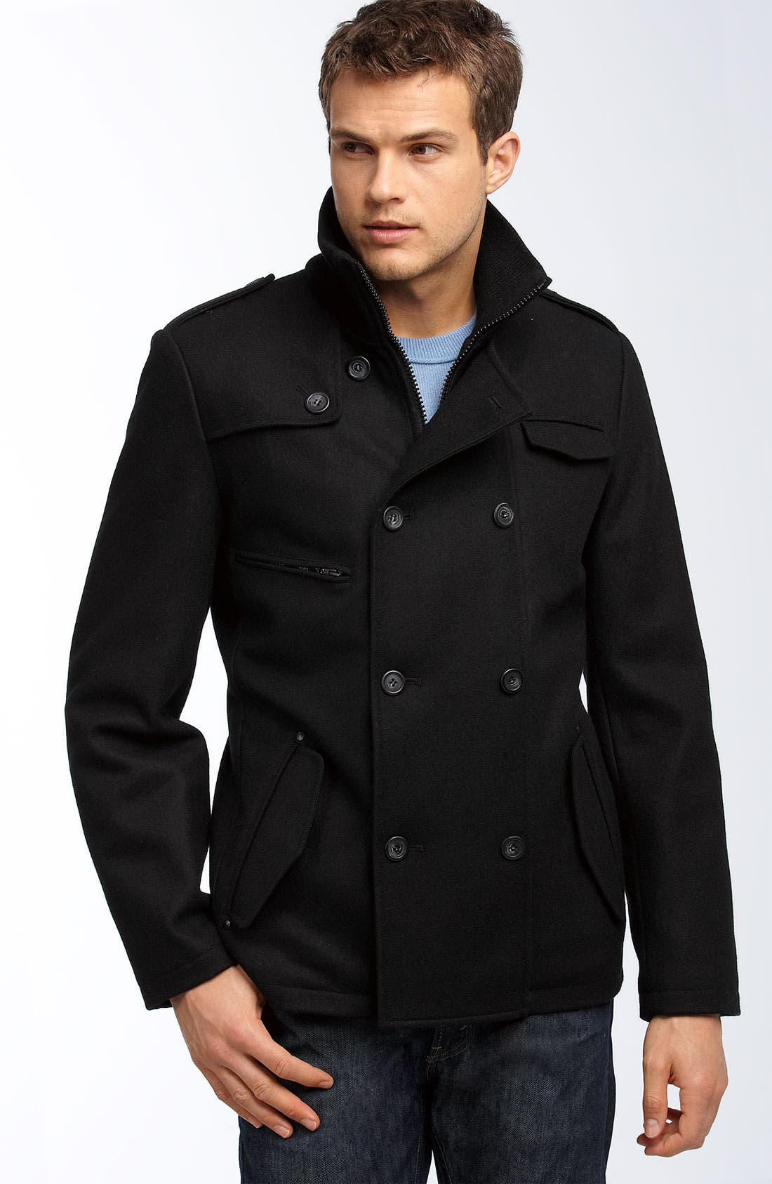 Black Rivet Wool Blend Military Peacoat Nordstrom