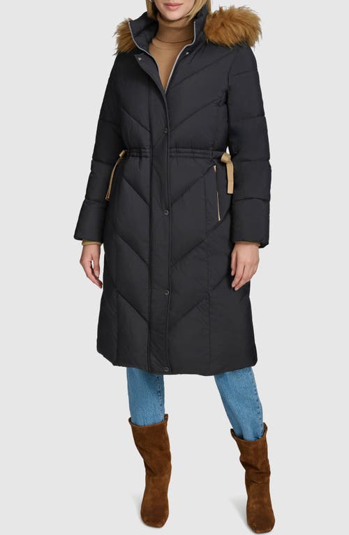 Andrew Marc Lennox Hooded Puffer Coat with Faux Fur Trim in Black 