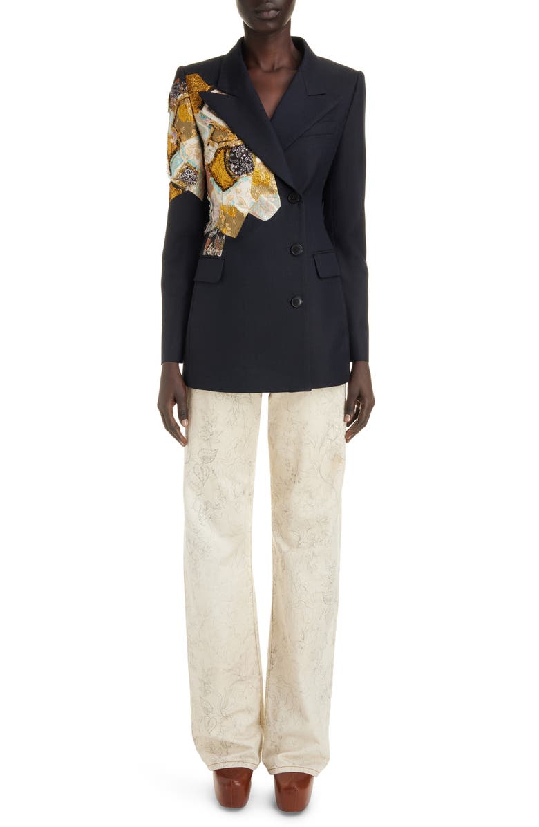 Eeda Silk Centre Brocade Patch Shirt - Black
