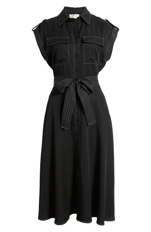 Shop Ciebon Josette Belted Cap Sleeve Shirtdress In Black/white