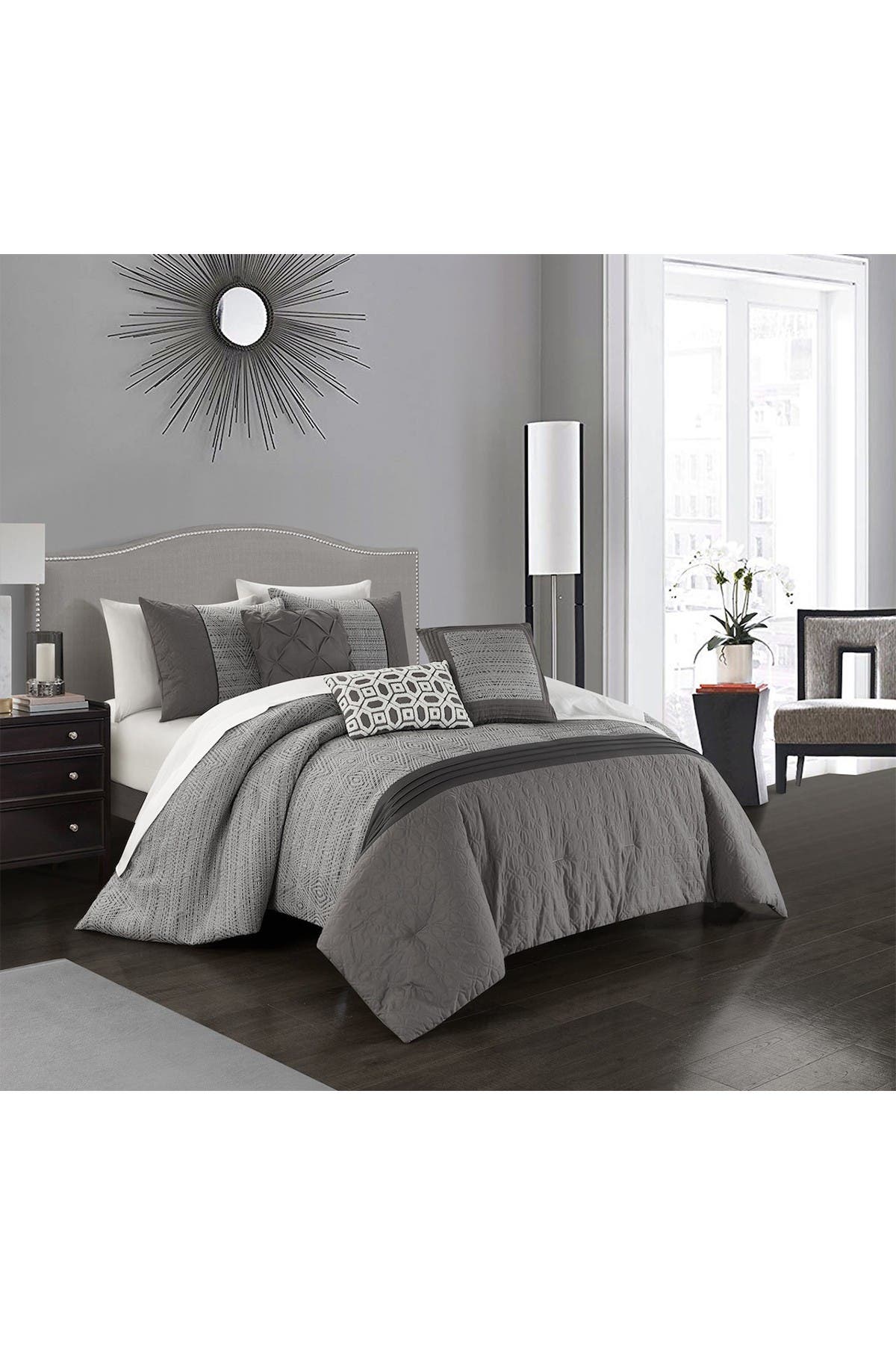 Chic Home Bedding Imala Jacquard Geometric Pattern With Pleated And Quilted Details Queen Comforter Set Grey 6 Piece Set Hautelook