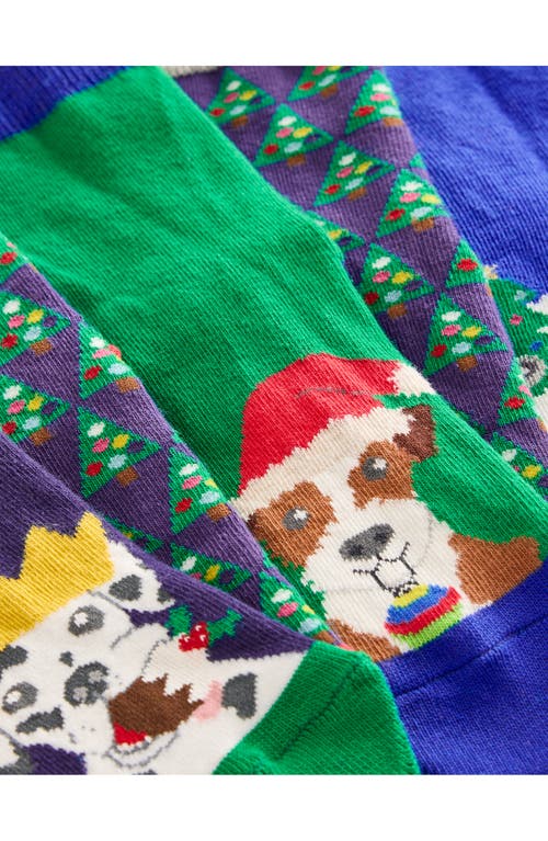 Shop Mini Boden Kids' Assorted 5-pack Festive Dogs Cotton Blend Crew Socks