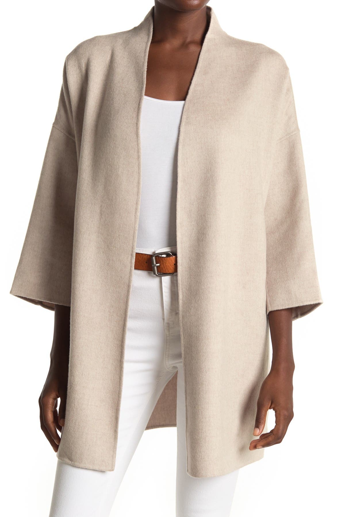 open front wool blend coat
