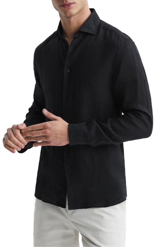 Shop Reiss Ruban Linen Button-up Shirt In Black