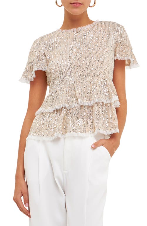 Endless Rose Sequin Babydoll Top in Ivory at Nordstrom, Size X-Small