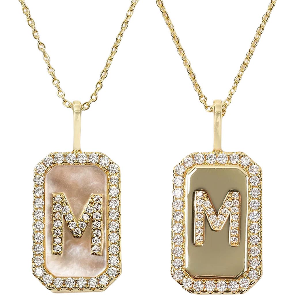 Melinda Maria Love Letters Double Sided Mother-of-pearl Initial Pendant Necklace In White Cubic Zirconia/gold - M