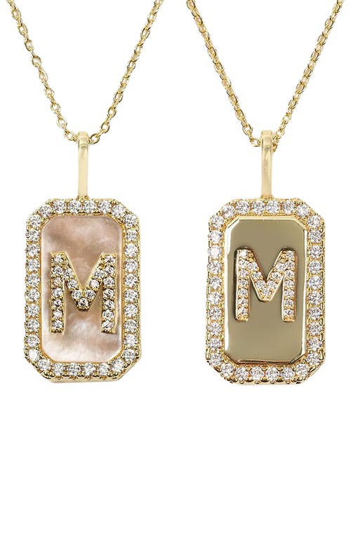 Love Letters Double Sided Mother-of-Pearl Initial Pendant Necklace in White Cubic Zirconia/Gold - M