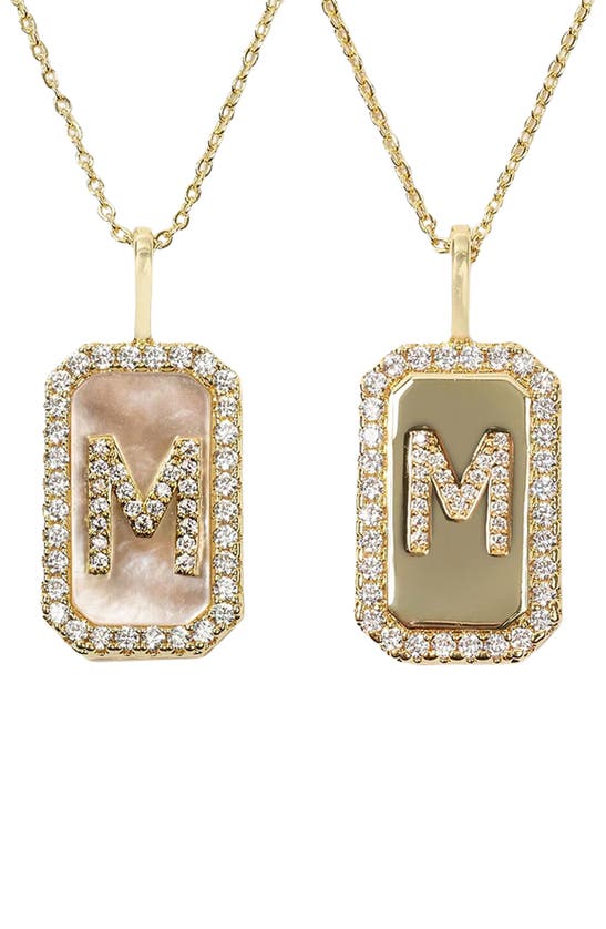 Shop Melinda Maria Love Letters Double Sided Mother-of-pearl Initial Pendant Necklace In White Cubic Zirconia/ Gold - M
