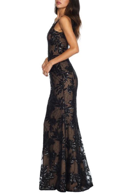 Shop Dress The Population Sharon Embellished Lace Evening Gown In Black/nude