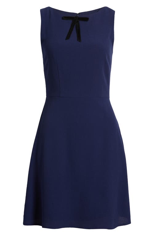 Shop Charles Henry Bow Neck Fit & Flare Minidress In Navy