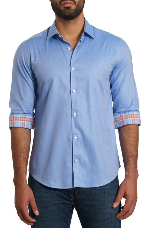Solid Pima Cotton Button-Up Shirt in Blue