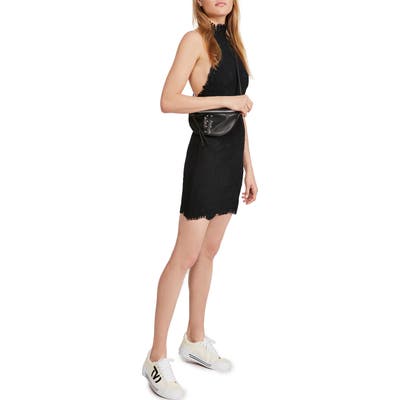 Free People Harper Lace Halter Minidress, Black