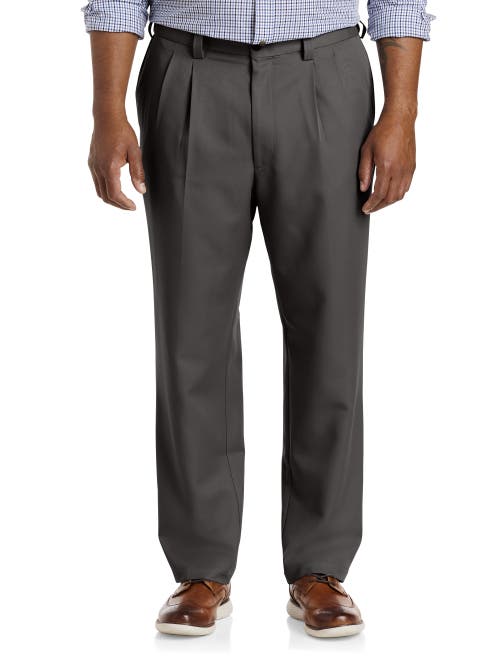 Oak Hill Waist-relaxer Pleated Microfiber Pants In Grey