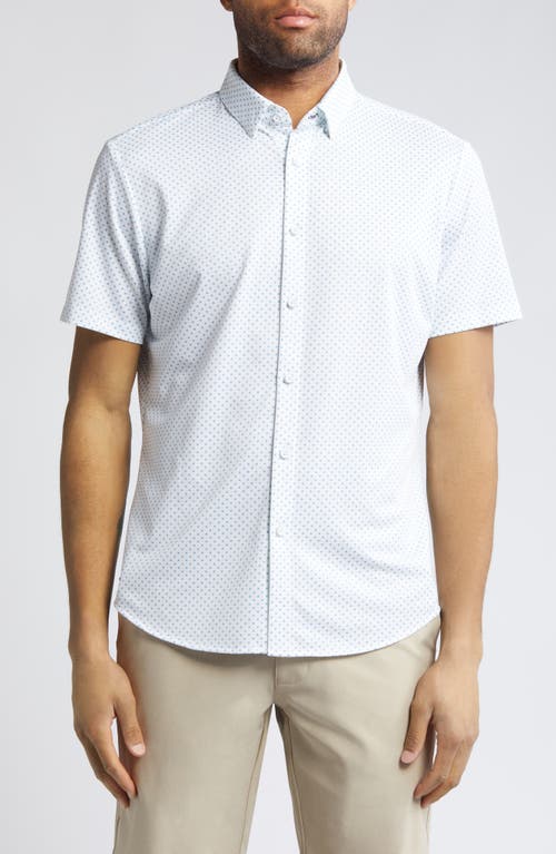 Mizzen + Main Mizzen+main Halyard Dot Print Short Sleeve Performance Knit Button-up Shirt In White/blue