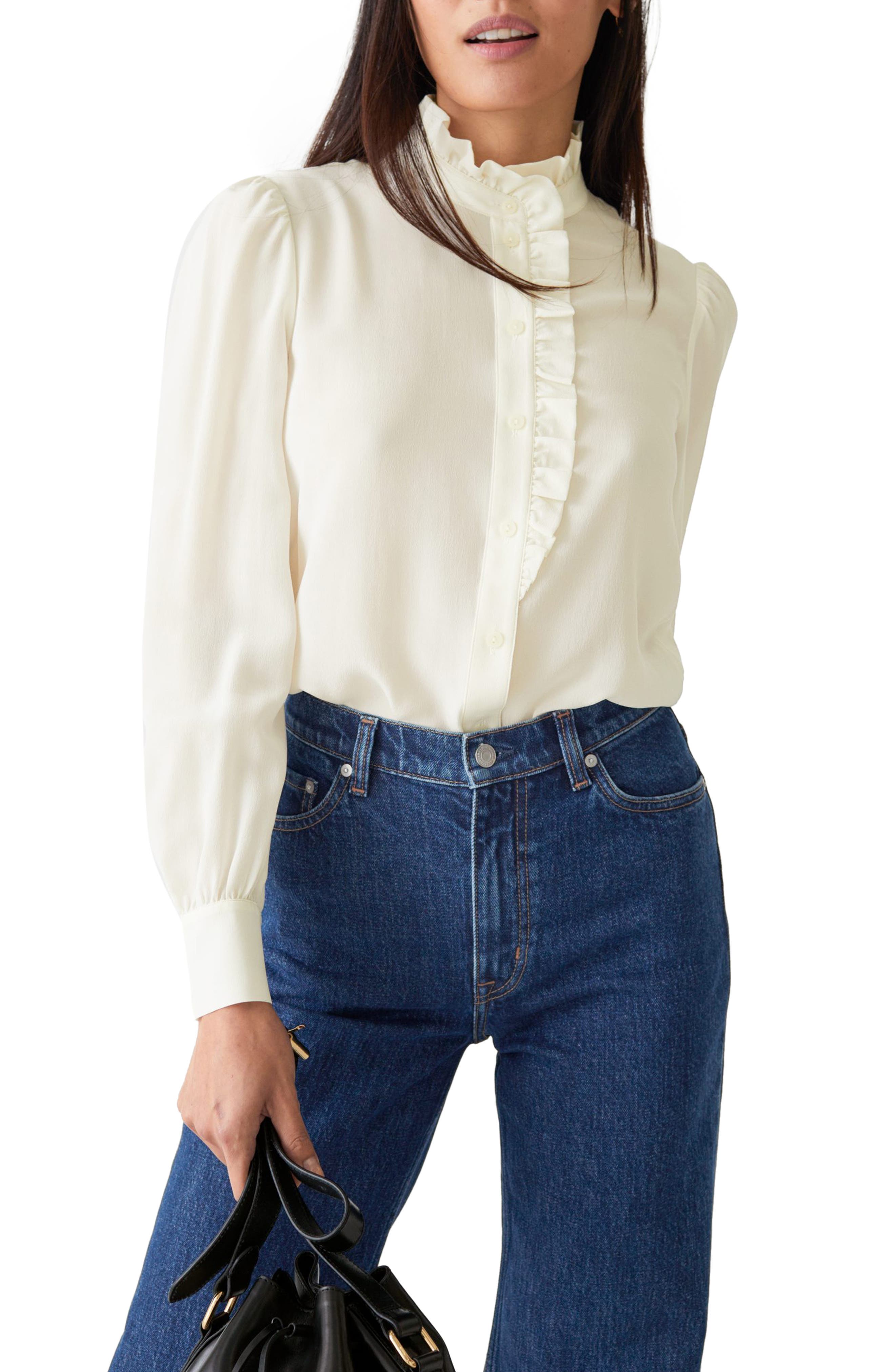 ruffle collar silk shirt