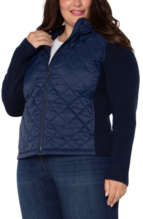 Shop Liverpool Quilted Front Hooded Jacket In Dark Navy