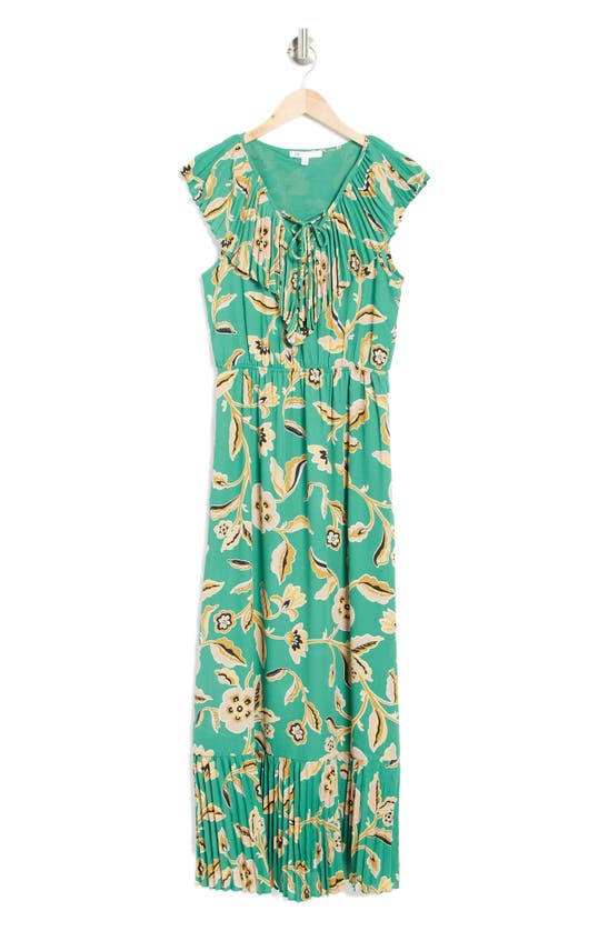 Daniel Rainn Pleated Vneck Flutter Sleeve Maxi Dress In M928 Green