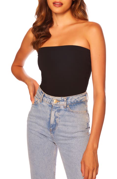 Tube Tops for Women,Black Bandeau Top Bodysuit with Built in Bra Spandex  Tank Tops for Cotton Button Front (1-Black, L) at  Women's Clothing  store