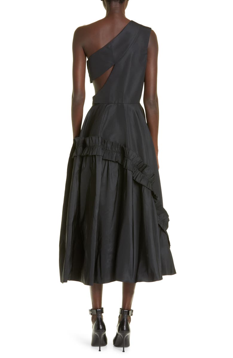 Alexander McQueen Ruffle One-Shoulder Faille Dress, Alternate, color, 