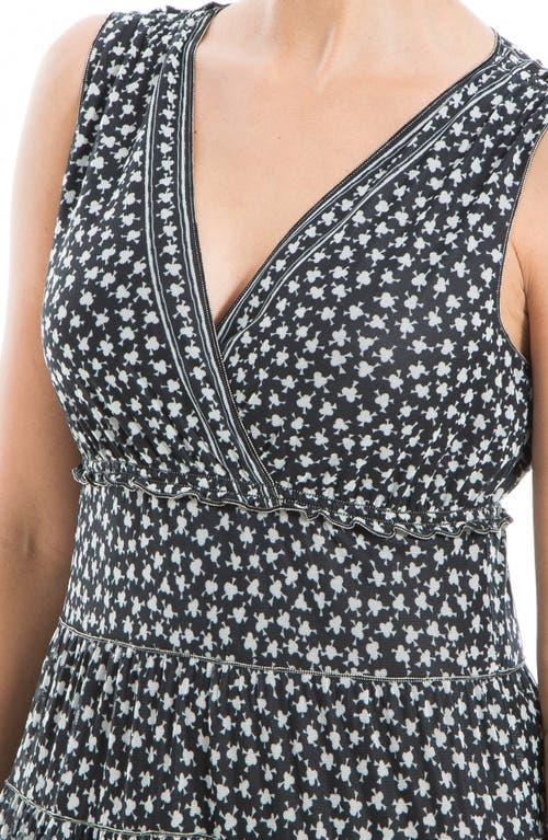 Max Studio V-neck Sleeveless Mesh Midi Dress In Black/cream Clover Disc