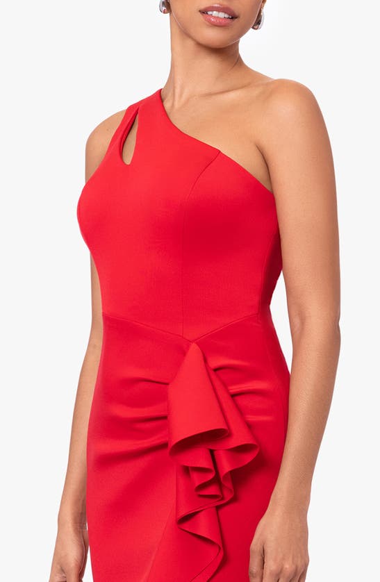 Shop Xscape Evenings Asymmetric Trumpet Gown In Red