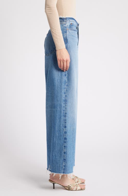 Shop Frame Le Distressed Nonstretch Low Rise Wide Leg Cutoff Jeans In Crosbie