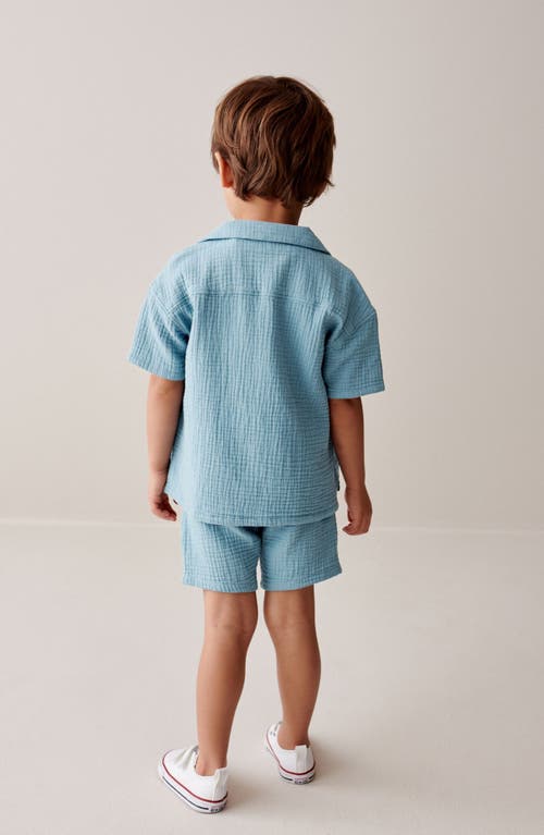 Shop Next Kids' Cotton Camp Shirt, Shorts & Graphic T-shirt Set In Blue