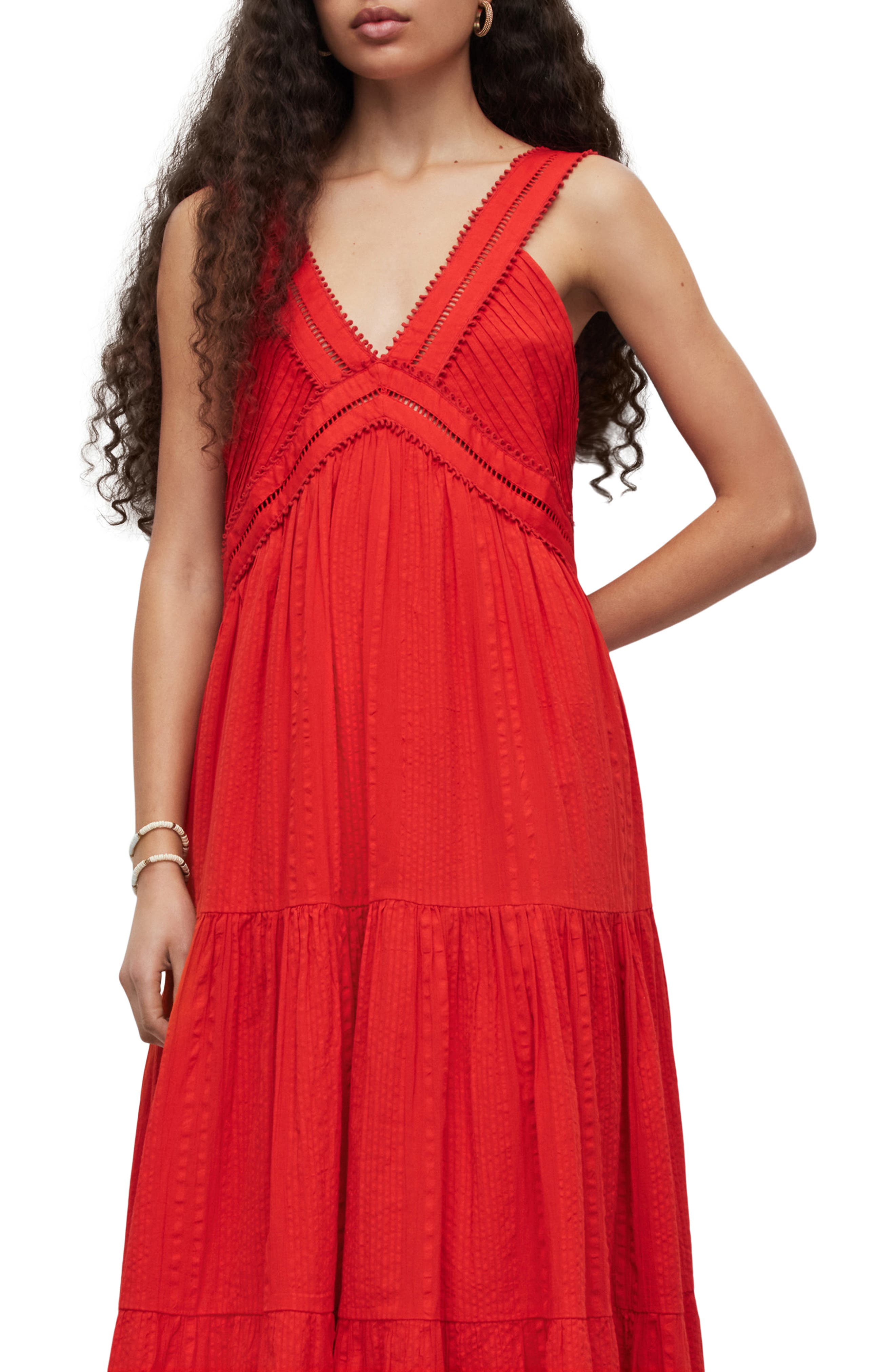 オールセインツ レディース ワンピース トップス Riri Broderie Anglaise Sleeveless Maxi Dress RED  CLAY 通販