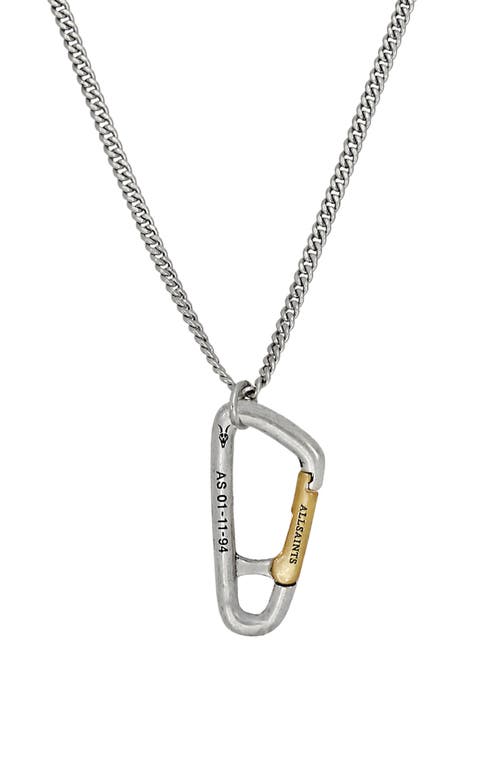 Shop Allsaints Two-tone Carabiner Pendant Necklace In Warm Brass/warm Silver